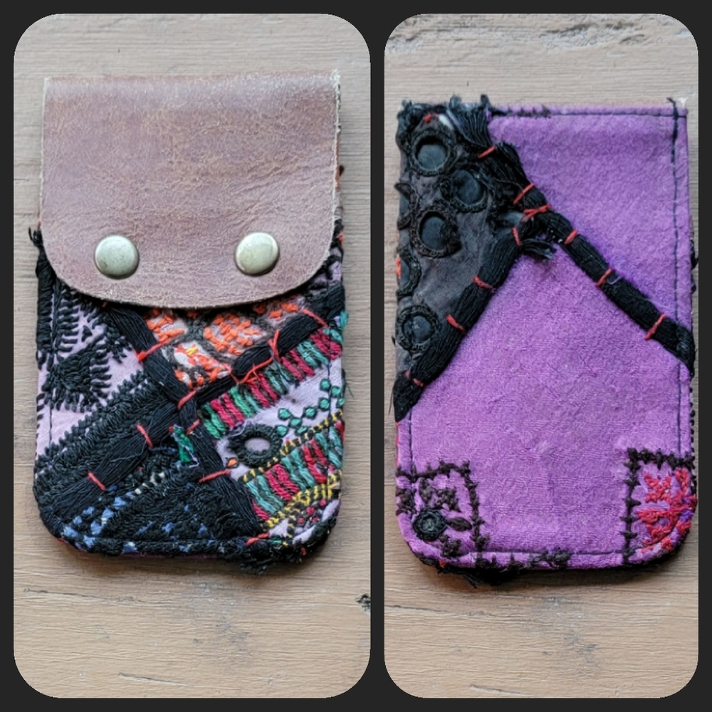🕺🥂 Free People Boho Embroidered Repurposed vtg banjara hippie Wallet card case